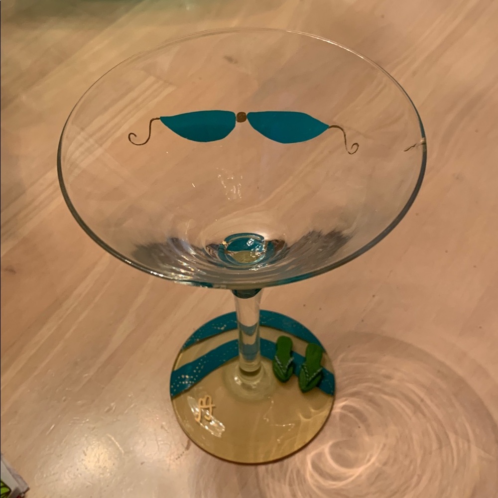 Martini Glass Signed W/ Cocktail Recipe On Bottom. Great Gift. Comes W/Bev Nap
